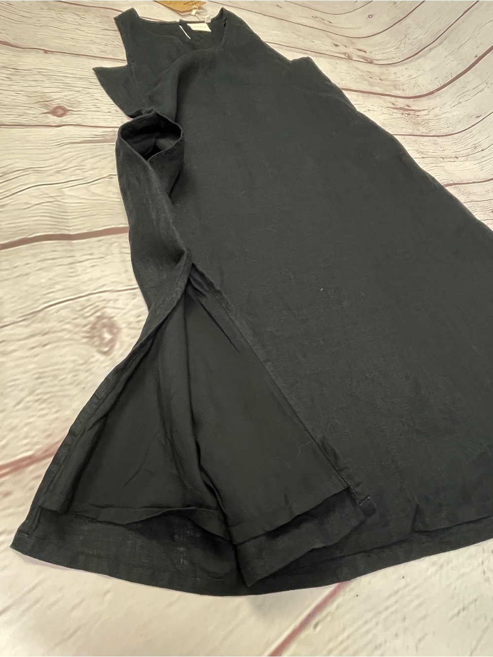 REISTOR The Hemp Noir v-neck midi slit black sleeveless lined dress NEW, size S - Picture 9 of 12